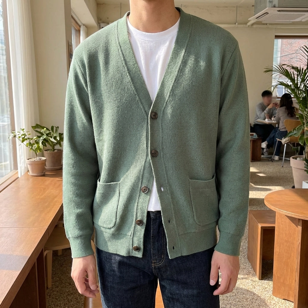 Herren V-Ausschnitt Cardigan Strickjacke Langarm