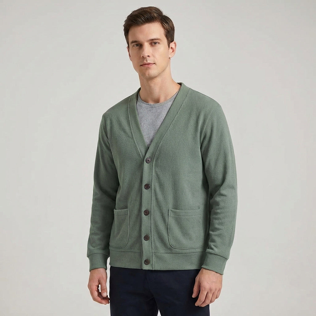 Herren V-Ausschnitt Cardigan Strickjacke Langarm