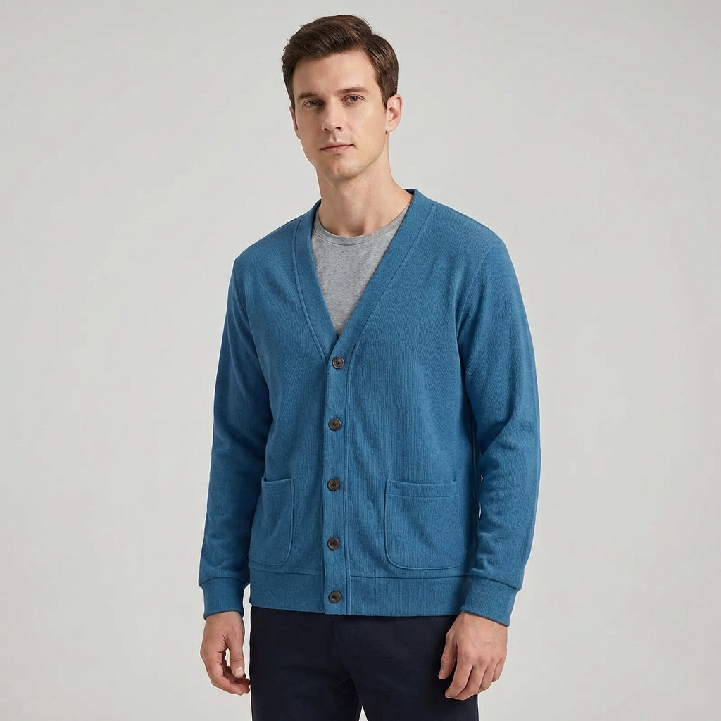 Herren V-Ausschnitt Cardigan Strickjacke Langarm