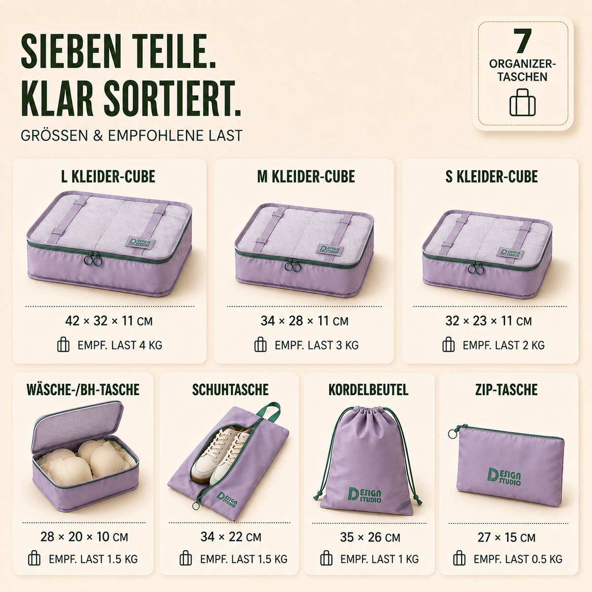 Nordspur | VeldoraPack Siebenteiliges Reise-Organizer-Set