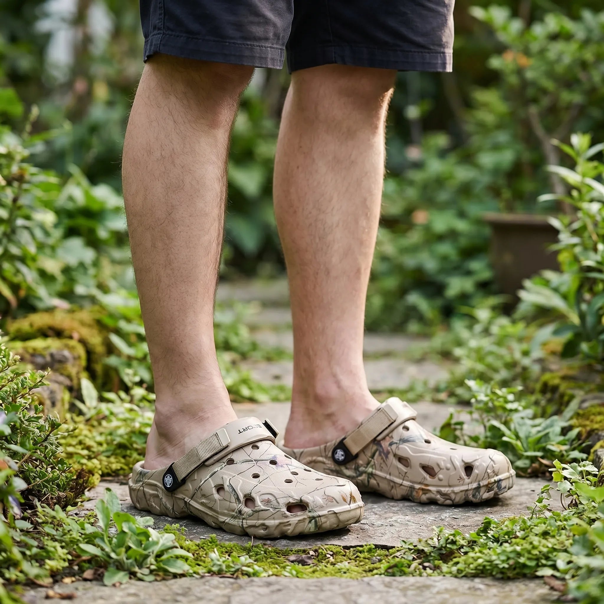Herren-Clogs Camouflage leicht atmungsaktiv mit verstellbarem Fersengurt