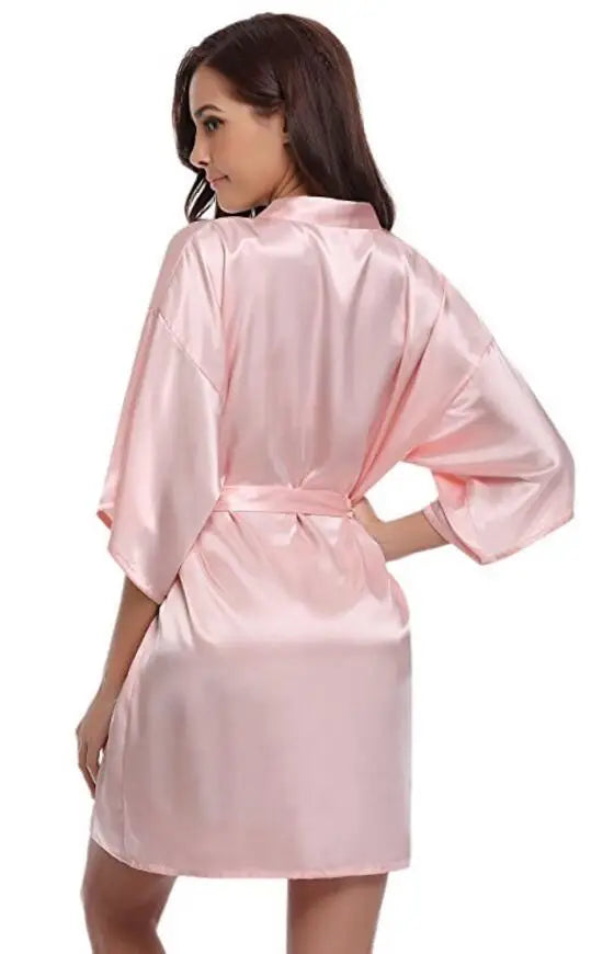 Kurzer Kimono-Bademantel leicht seidenartig mit Bindewaist