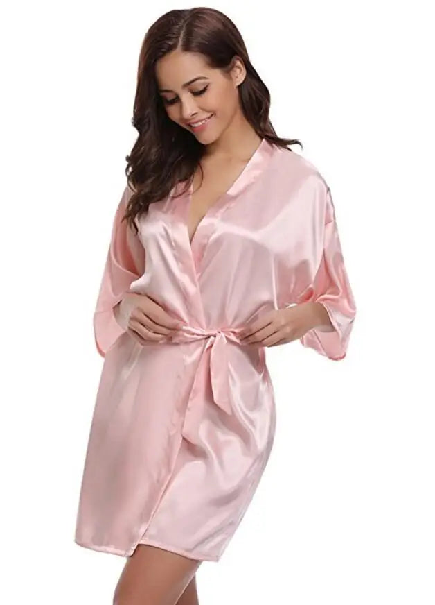 Kurzer Kimono-Bademantel leicht seidenartig mit Bindewaist