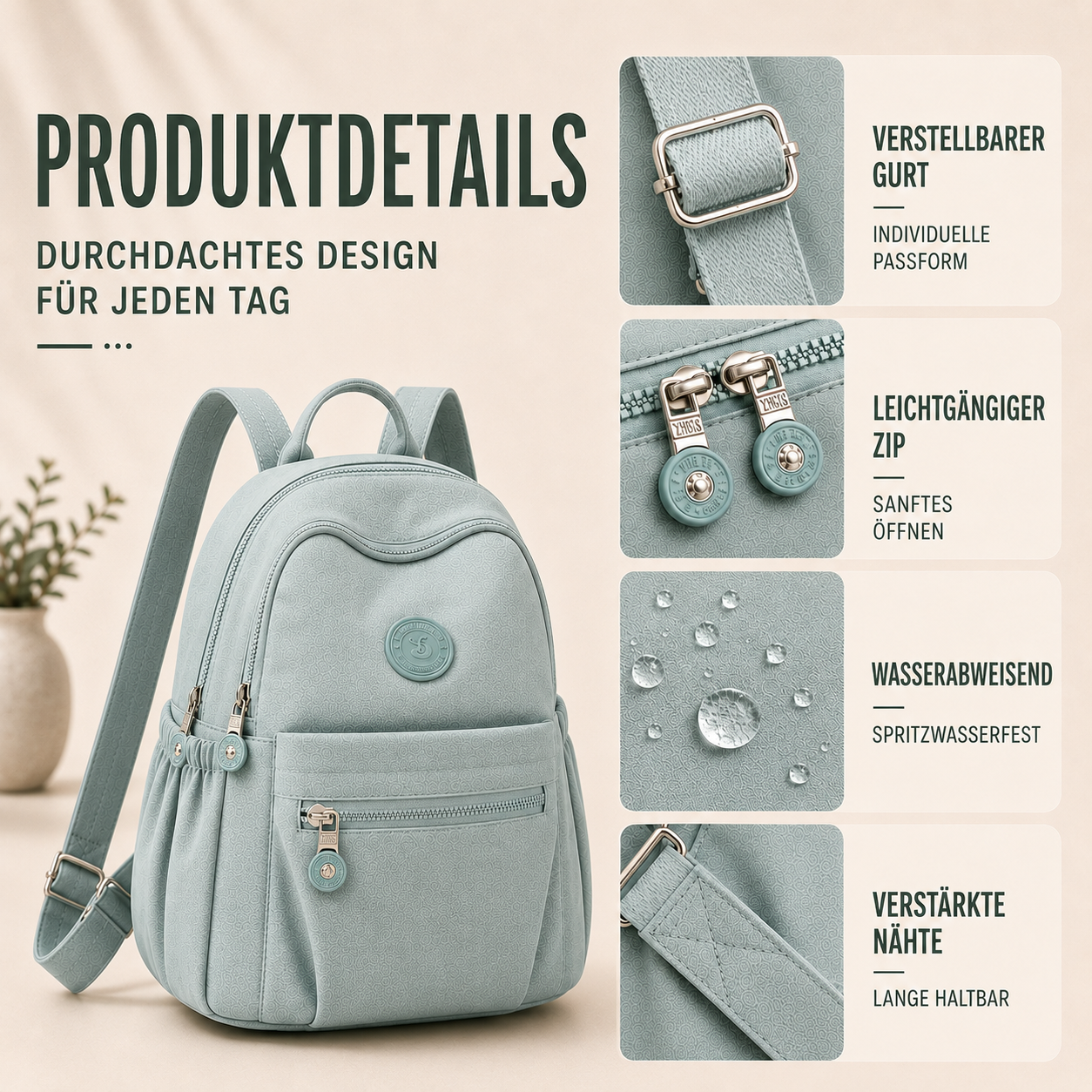 Nordspur | Vellora Casual Nylon Mini-Rucksack