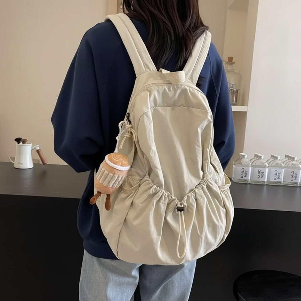 Großvolumiger Nylon-Rucksack leicht mit Plissiér-Silhouette
