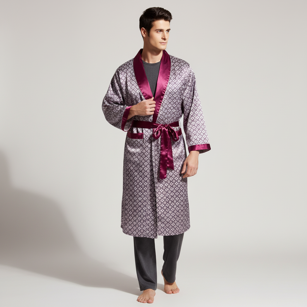 Langer Kimono-Morgenmantel geometrisches Muster glänzend