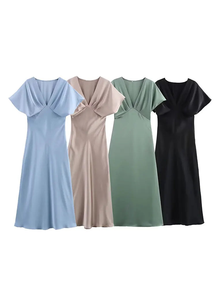 Nordspur | Velourna V-Neck Midi Dress With Short Sleeves