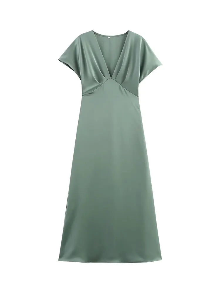 Nordspur | Velourna V-Neck Midi Dress With Short Sleeves