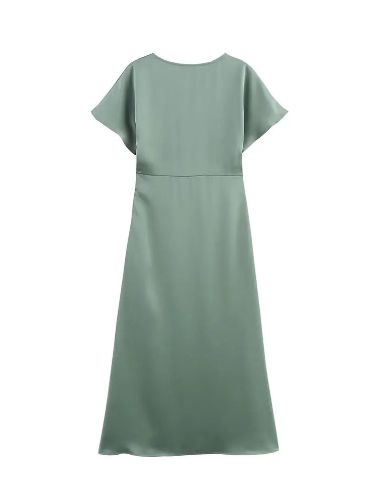 Nordspur | Velourna V-Neck Midi Dress With Short Sleeves
