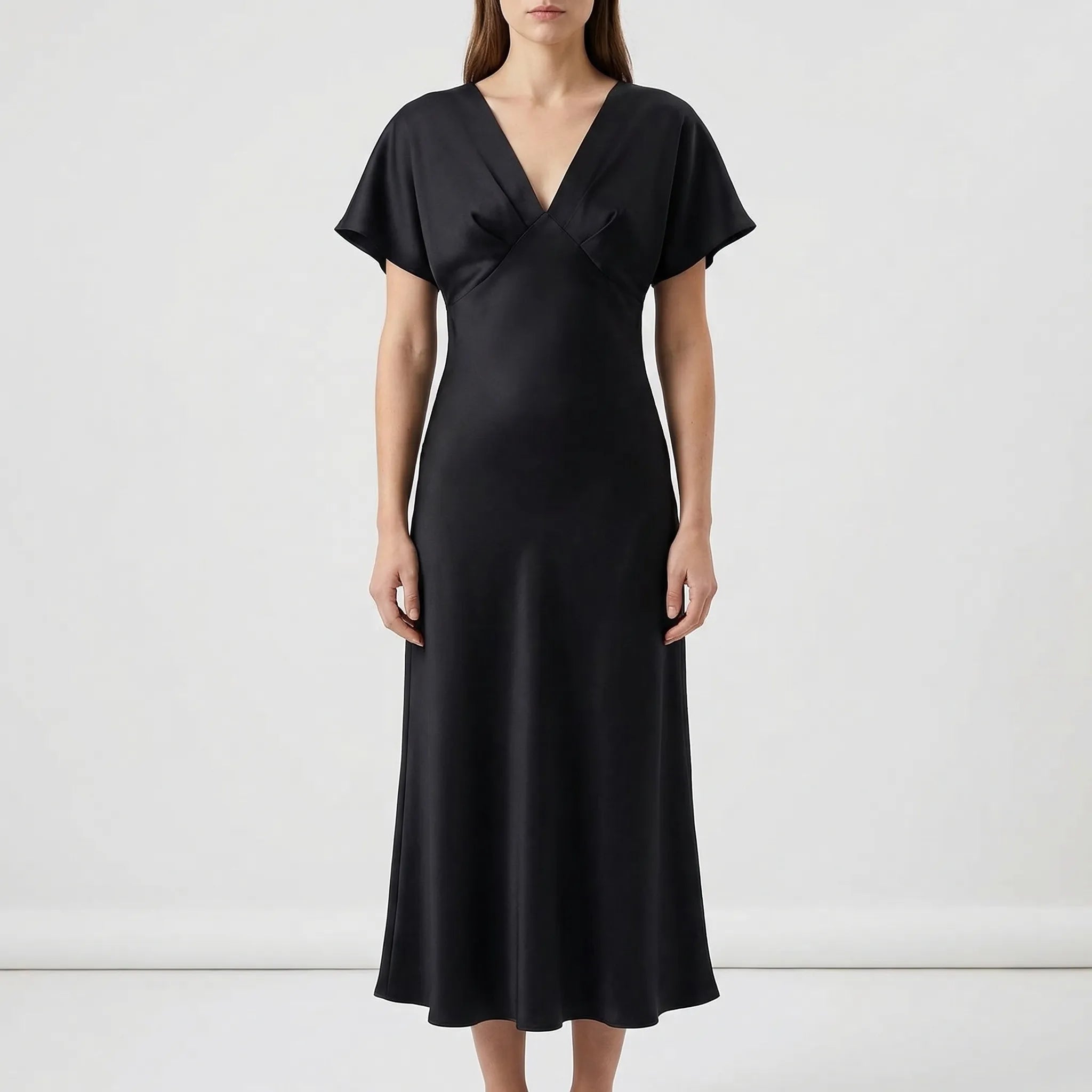 Nordspur | Velourna V-Neck Midi Dress With Short Sleeves