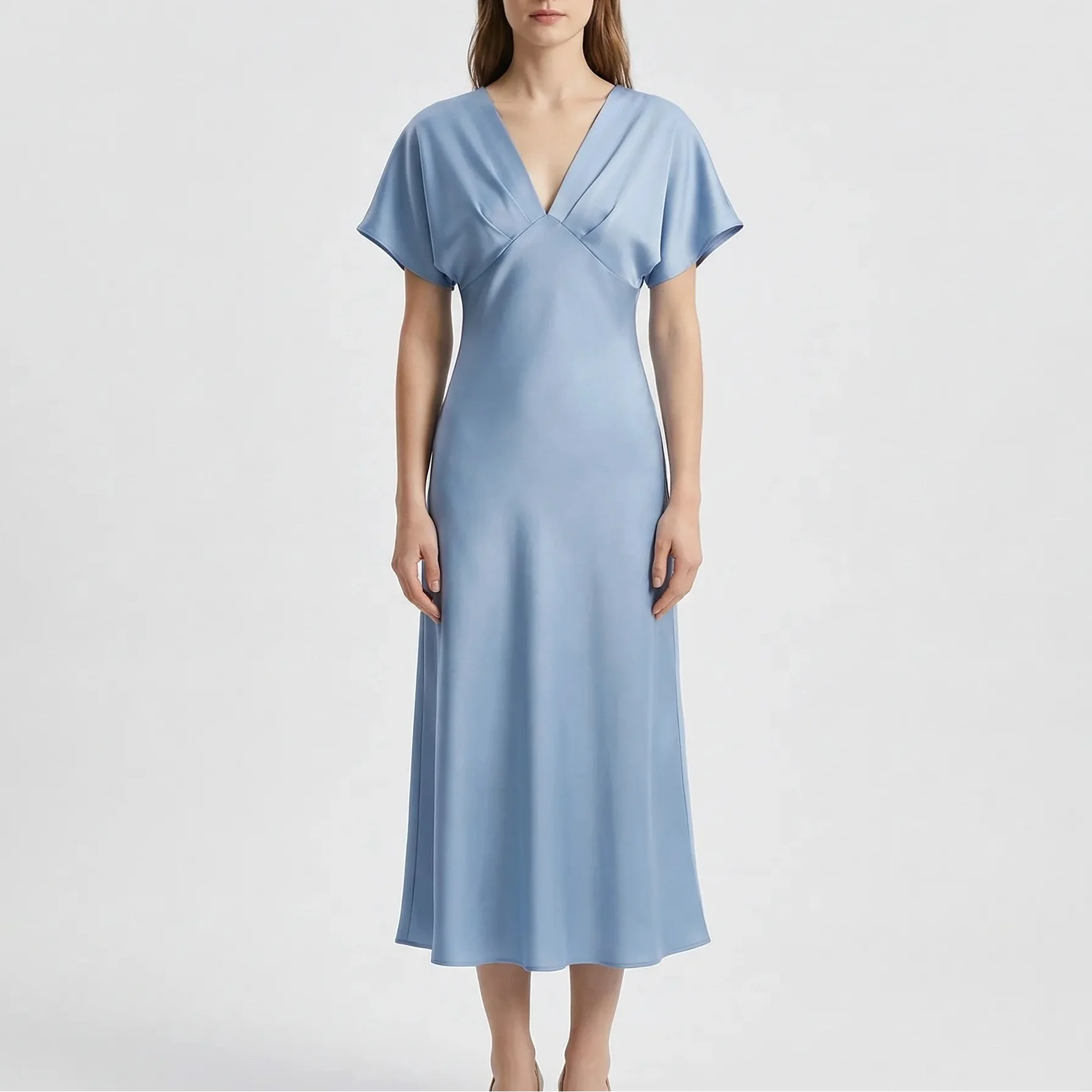 Nordspur | Velourna V-Neck Midi Dress With Short Sleeves