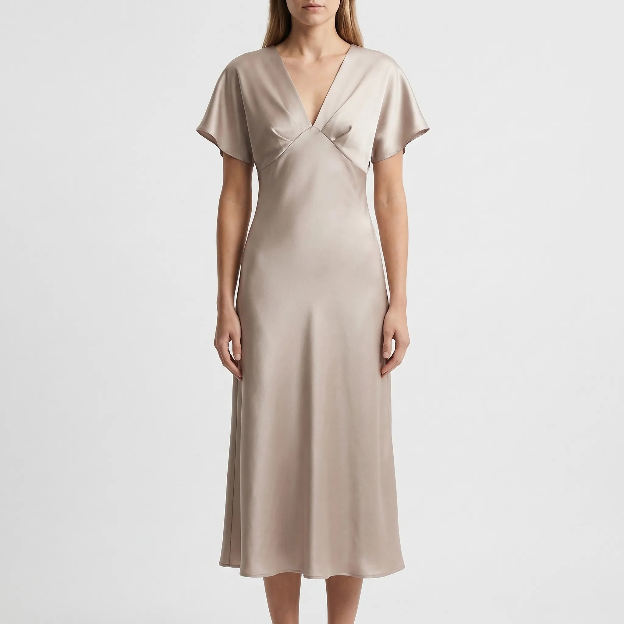 Nordspur | Velourna V-Neck Midi Dress With Short Sleeves
