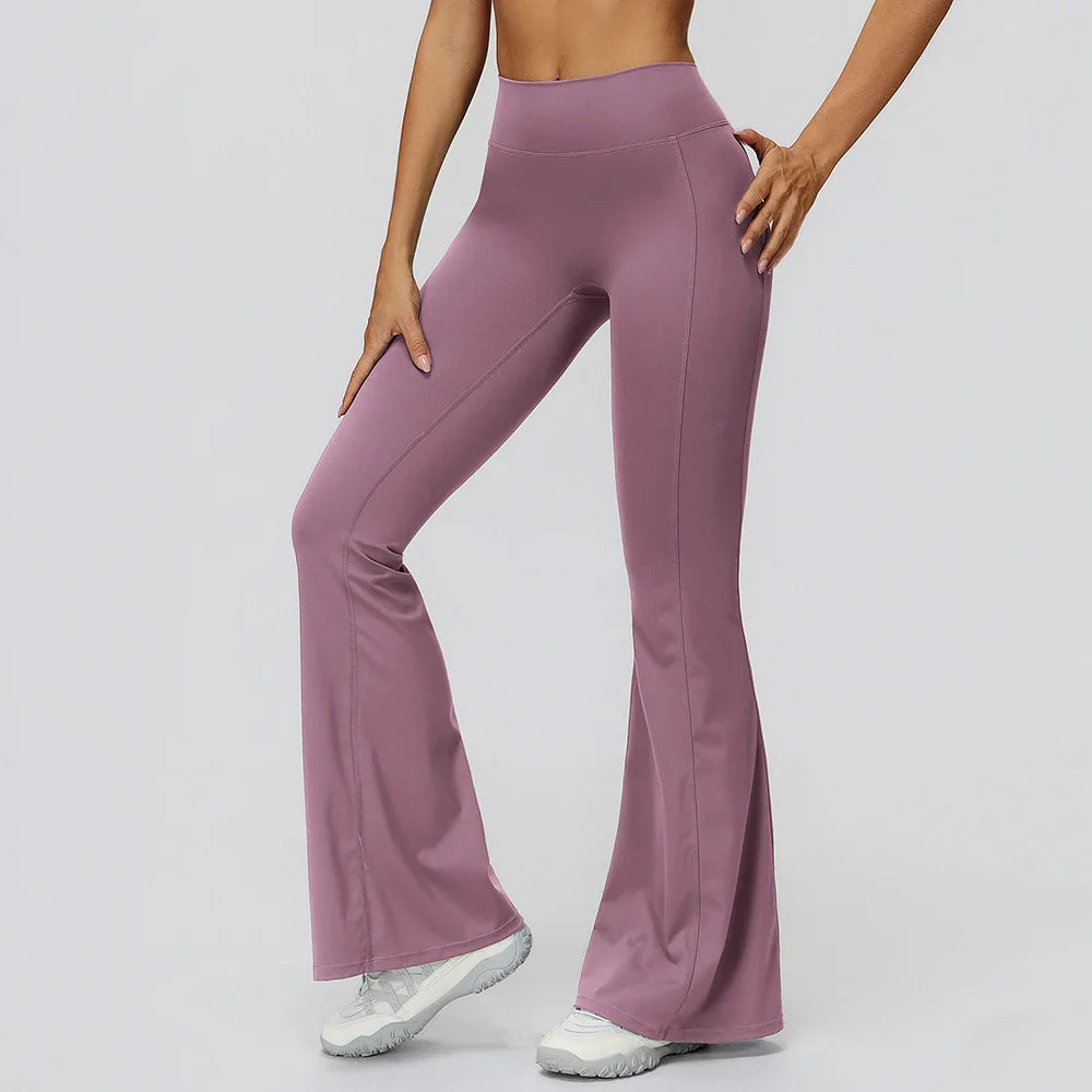 Hochbund-Schlaghose Damen Yoga Stretch schwarz