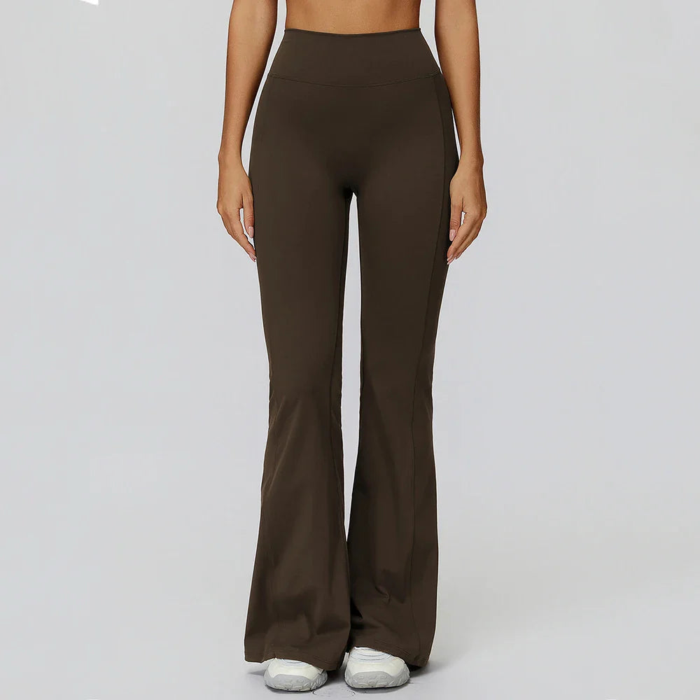 Hochbund-Schlaghose Damen Yoga Stretch schwarz