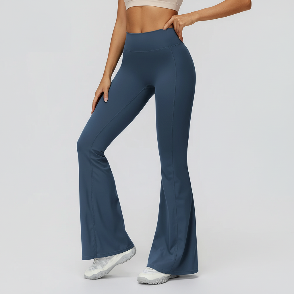 Hochbund-Schlaghose Damen Yoga Stretch schwarz