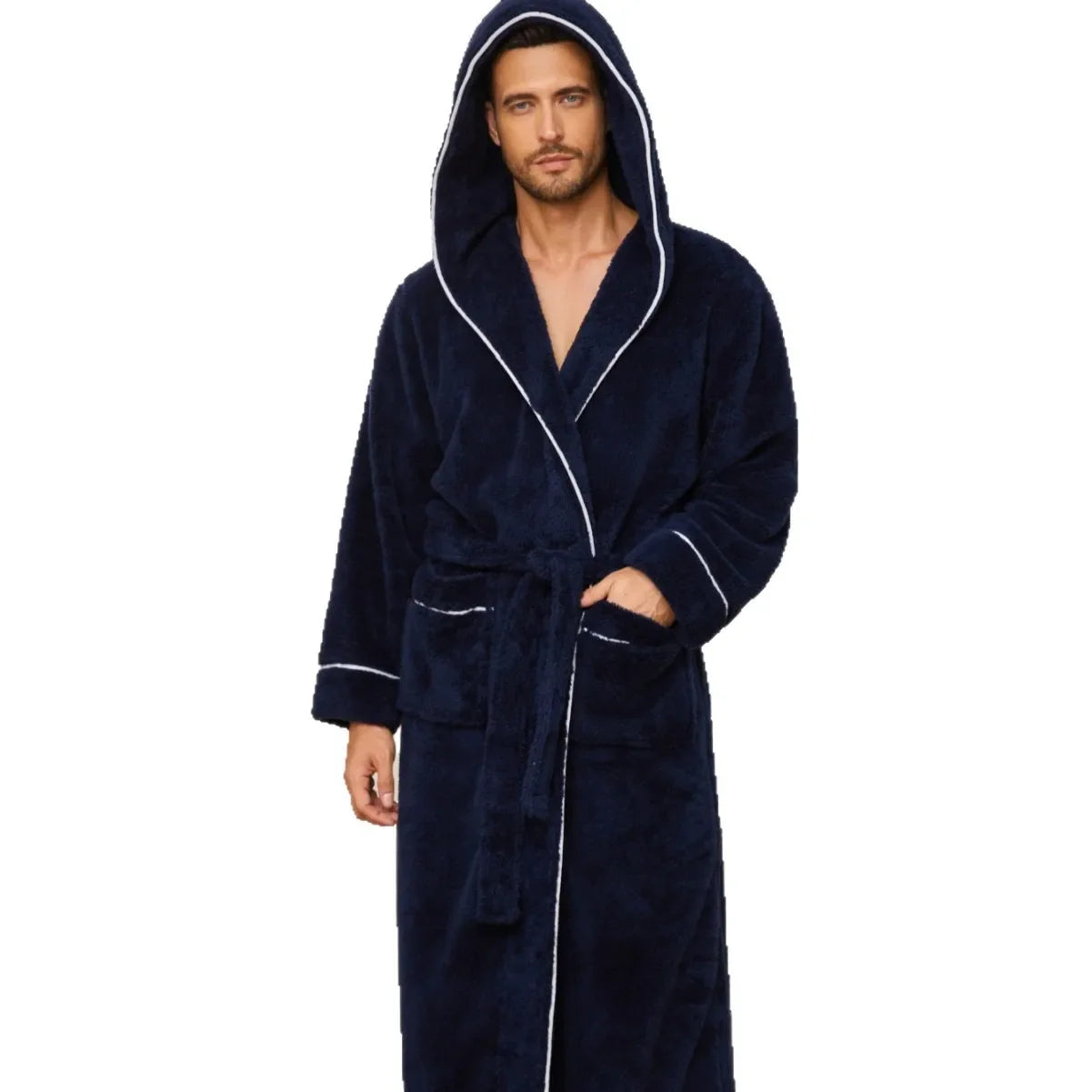Kapuzen-Bademantel lang Flanell warm gemütlich