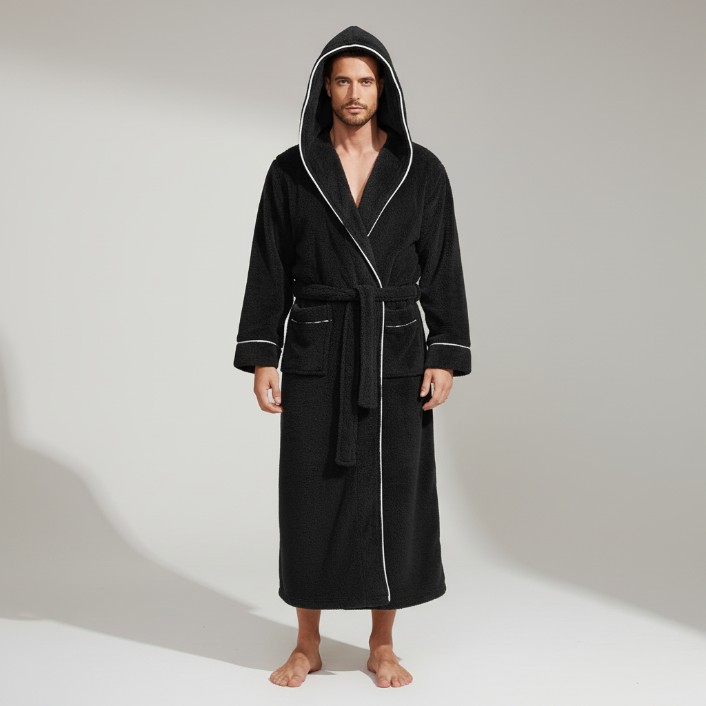 Kapuzen-Bademantel lang Flanell warm gemütlich