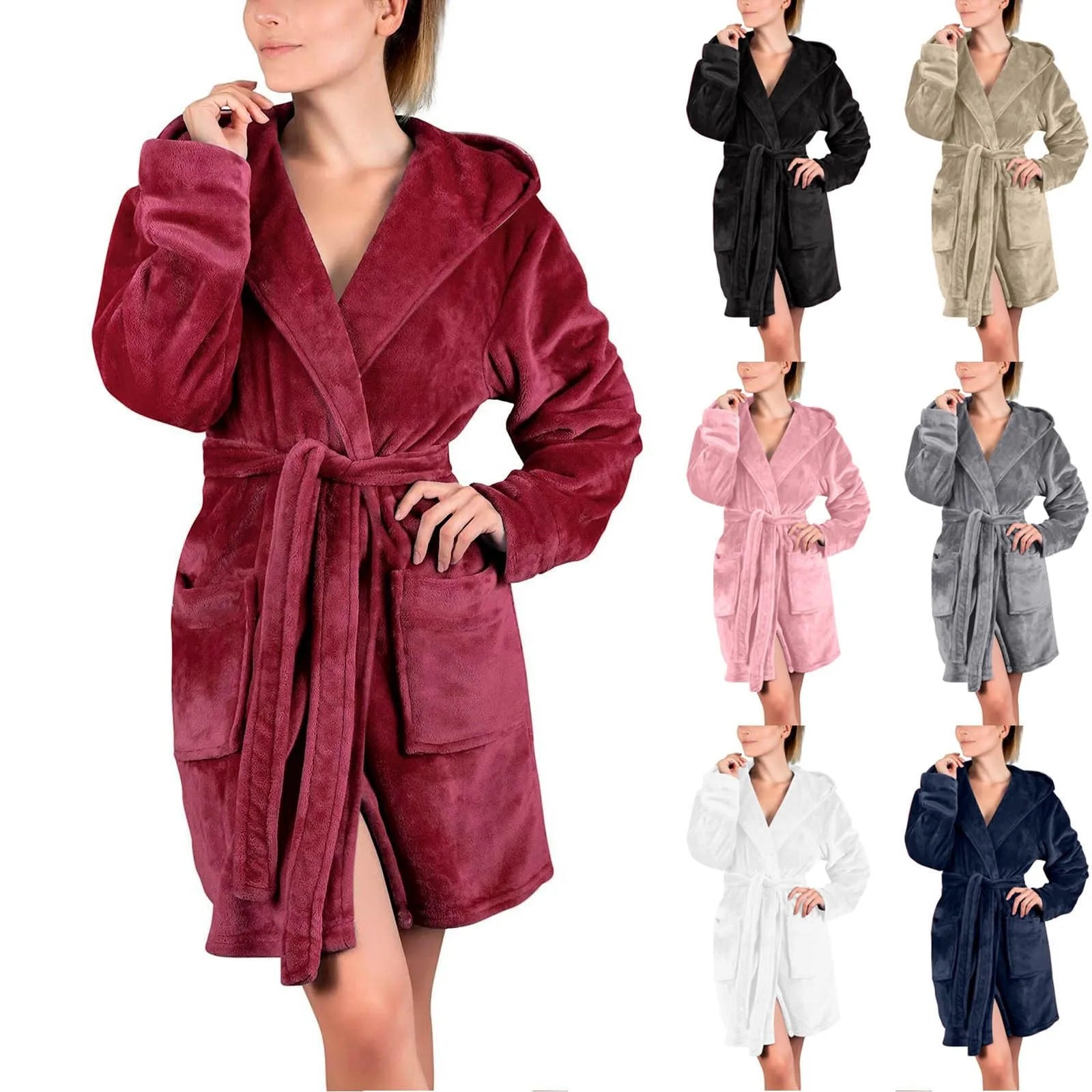 Kapuzen-Kimono-Mantel kurz weiches Plüsch-Design Gürtel