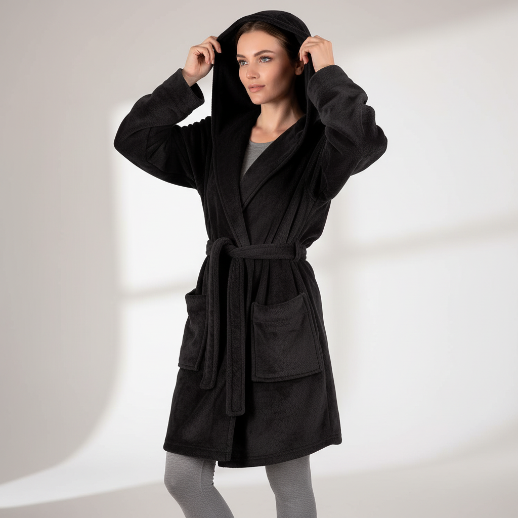Kapuzen-Kimono-Mantel kurz weiches Plüsch-Design Gürtel