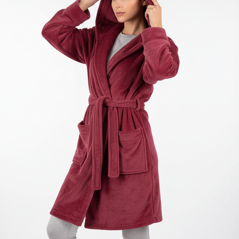 Kapuzen-Kimono-Mantel kurz weiches Plüsch-Design Gürtel