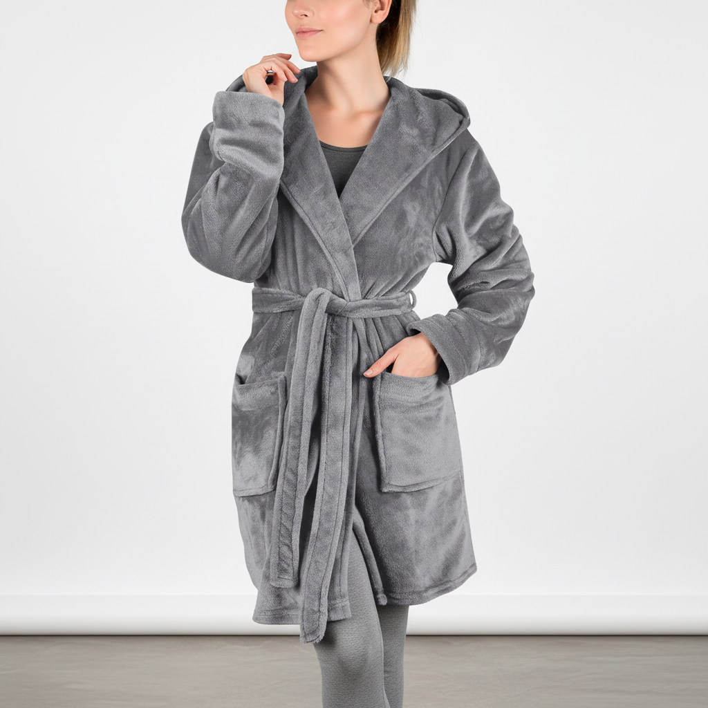 Kapuzen-Kimono-Mantel kurz weiches Plüsch-Design Gürtel