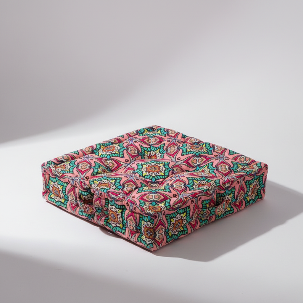 Dickes quadratisches Sitzkissen mit Vintage-Blumenmuster und Tragegriff