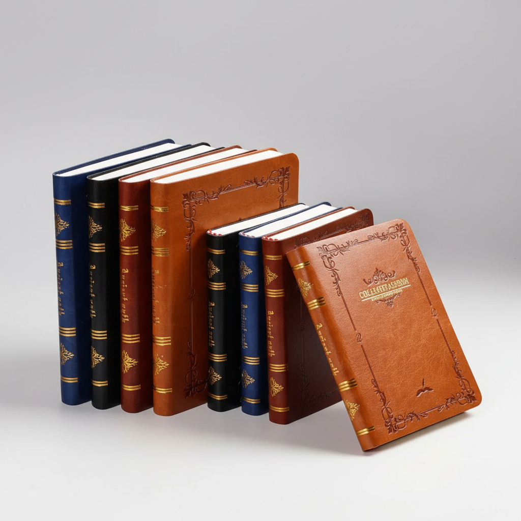 Vintage-Taschennotizbuch mit Goldprägung und festem Hardcover