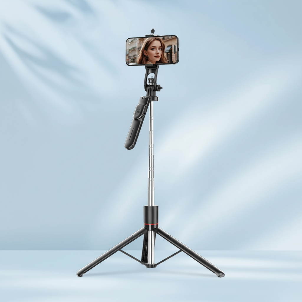 Teleskop-Selfie-Stick Stativ mit Bluetooth-Fernbedienung und 360-Grad-Drehkopf