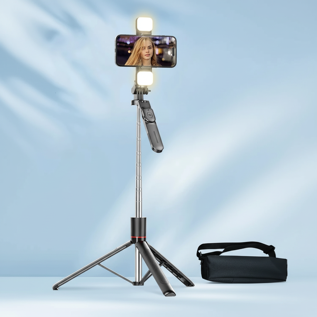 Teleskop-Selfie-Stick Stativ mit Bluetooth-Fernbedienung und 360-Grad-Drehkopf