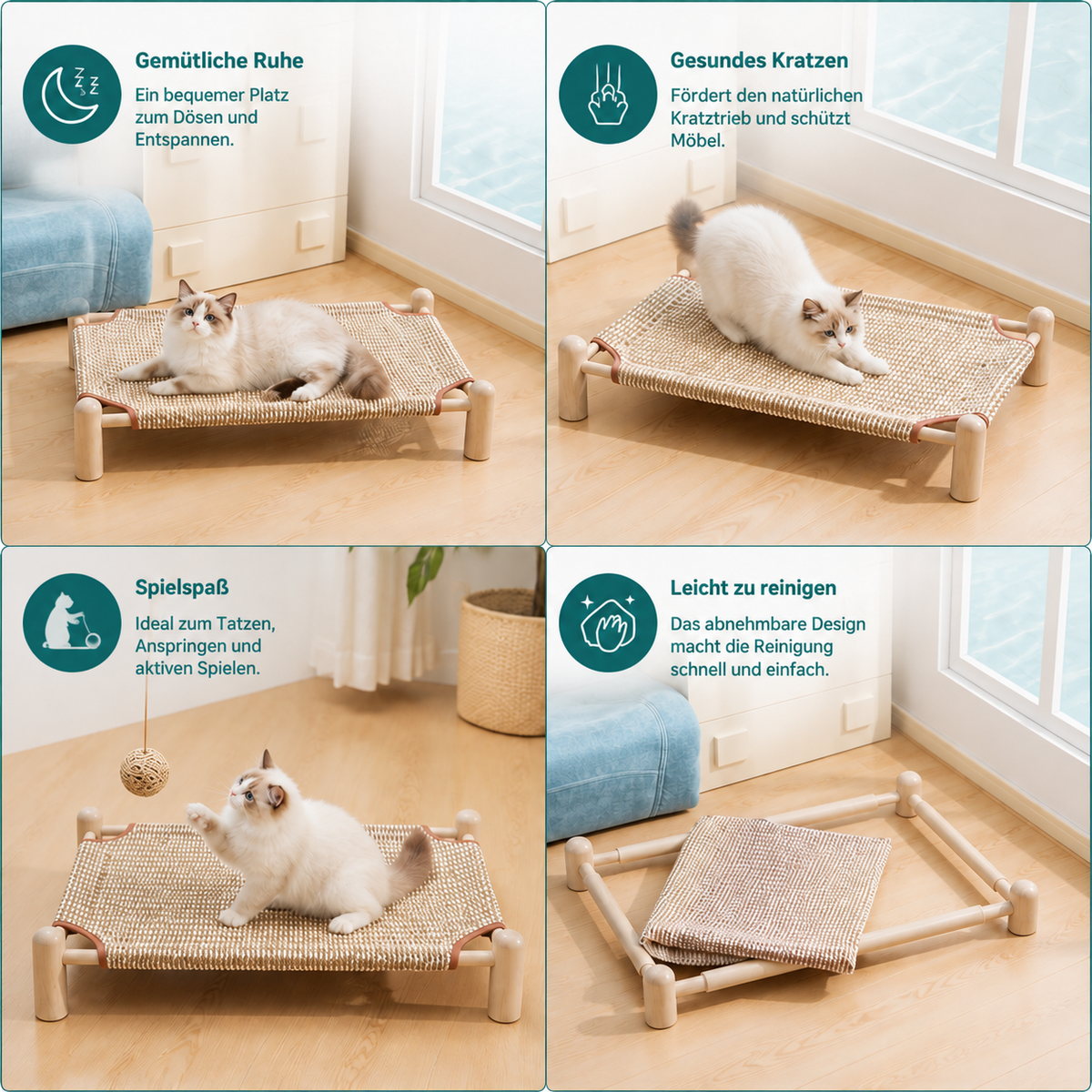 Nordspur | Verschleißfestes abnehmbares und langlebiges Katzenbett mit Kratzbrett