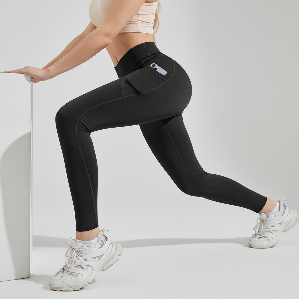 Hochbund-Leggings mit Seitentaschen vierseitiger Stretch knöchellang