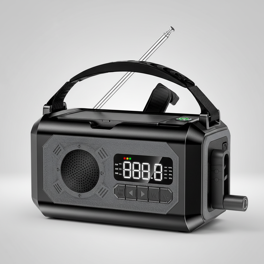Tragbares Notfallradio mit Solarpanel und Handkurbel LED-Lampe