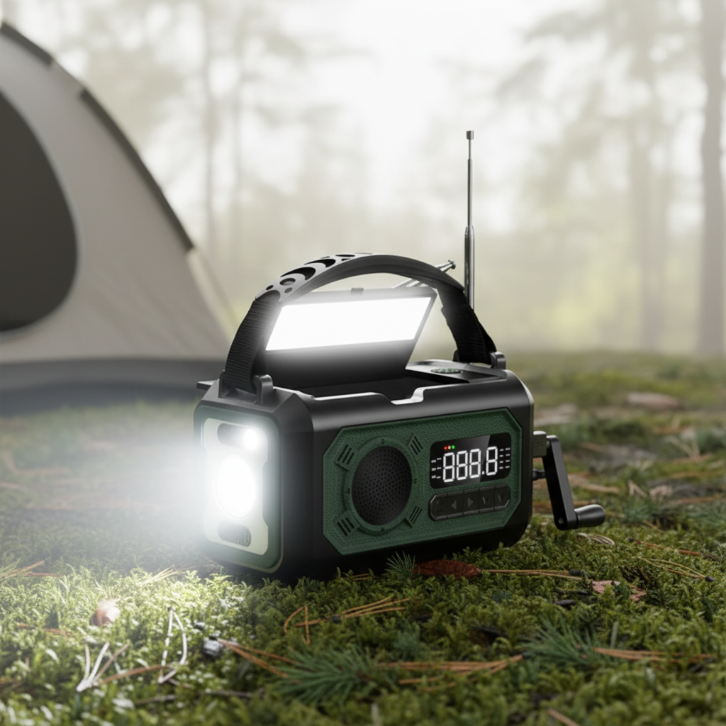 Tragbares Notfallradio mit Solarpanel und Handkurbel LED-Lampe