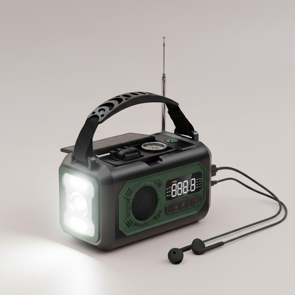Tragbares Notfallradio mit Solarpanel und Handkurbel LED-Lampe