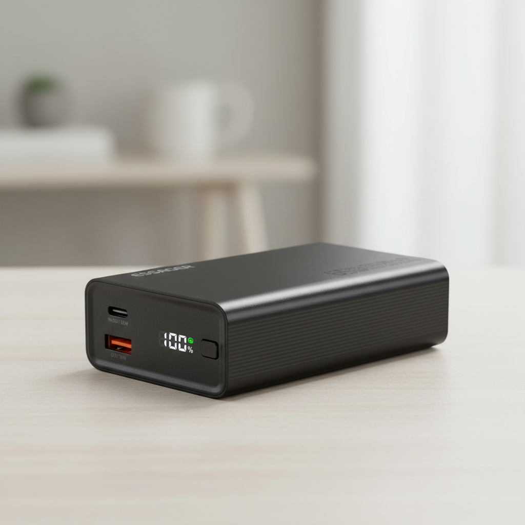 Powerbank 20000mAh mit 65W Schnellladung und integrierten Kabeln