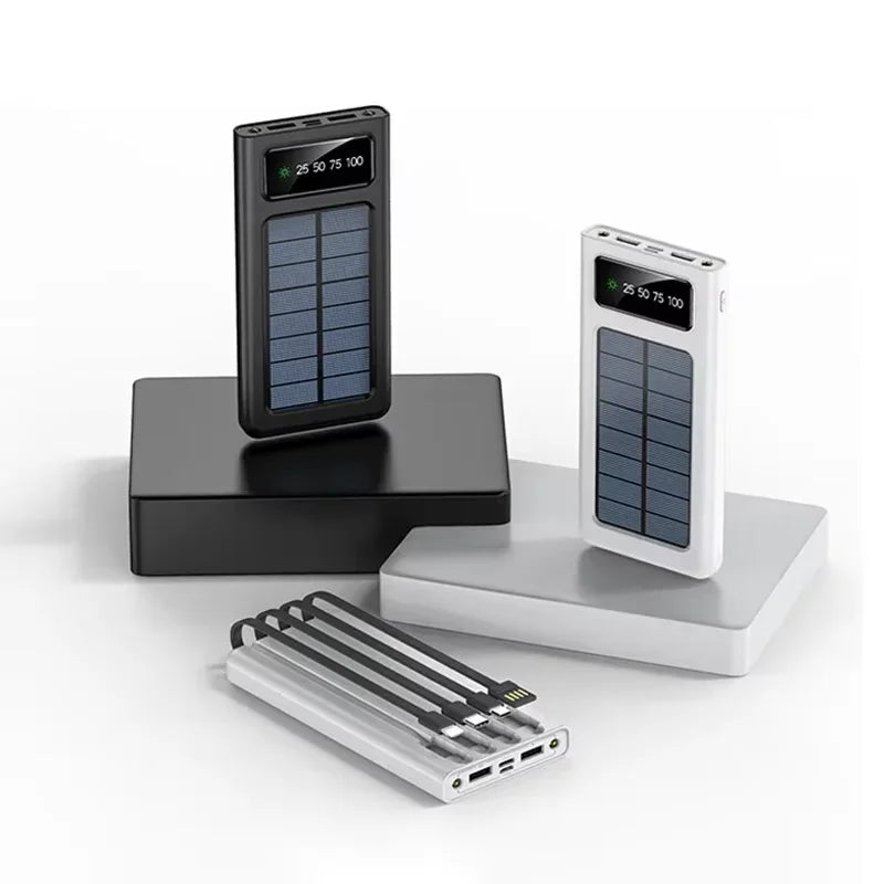 Solar Powerbank mit USB-Anschlüssen, LED-Lampe und digitalem Display