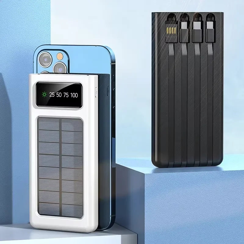 Solar Powerbank mit USB-Anschlüssen, LED-Lampe und digitalem Display