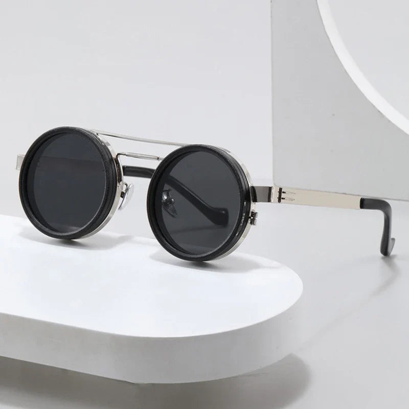 Runde Steampunk-Sonnenbrille mit dimmbar polarisierten Linsen