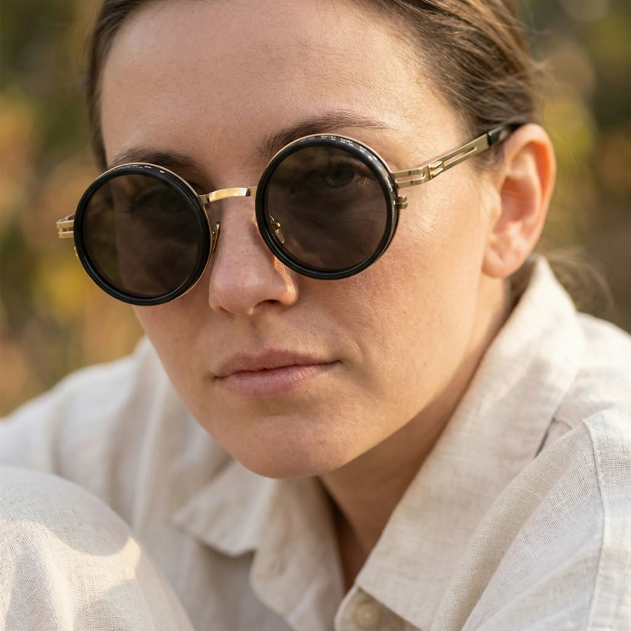 Runde Steampunk-Sonnenbrille mit dimmbar polarisierten Linsen