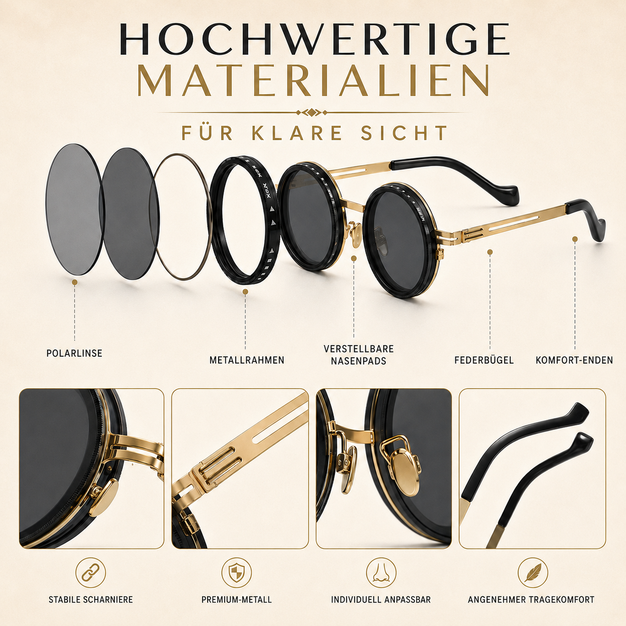 Nordspur | Vortexyn Runde Punk-Steampunk-Sonnenbrille mit Dimm-Funktion