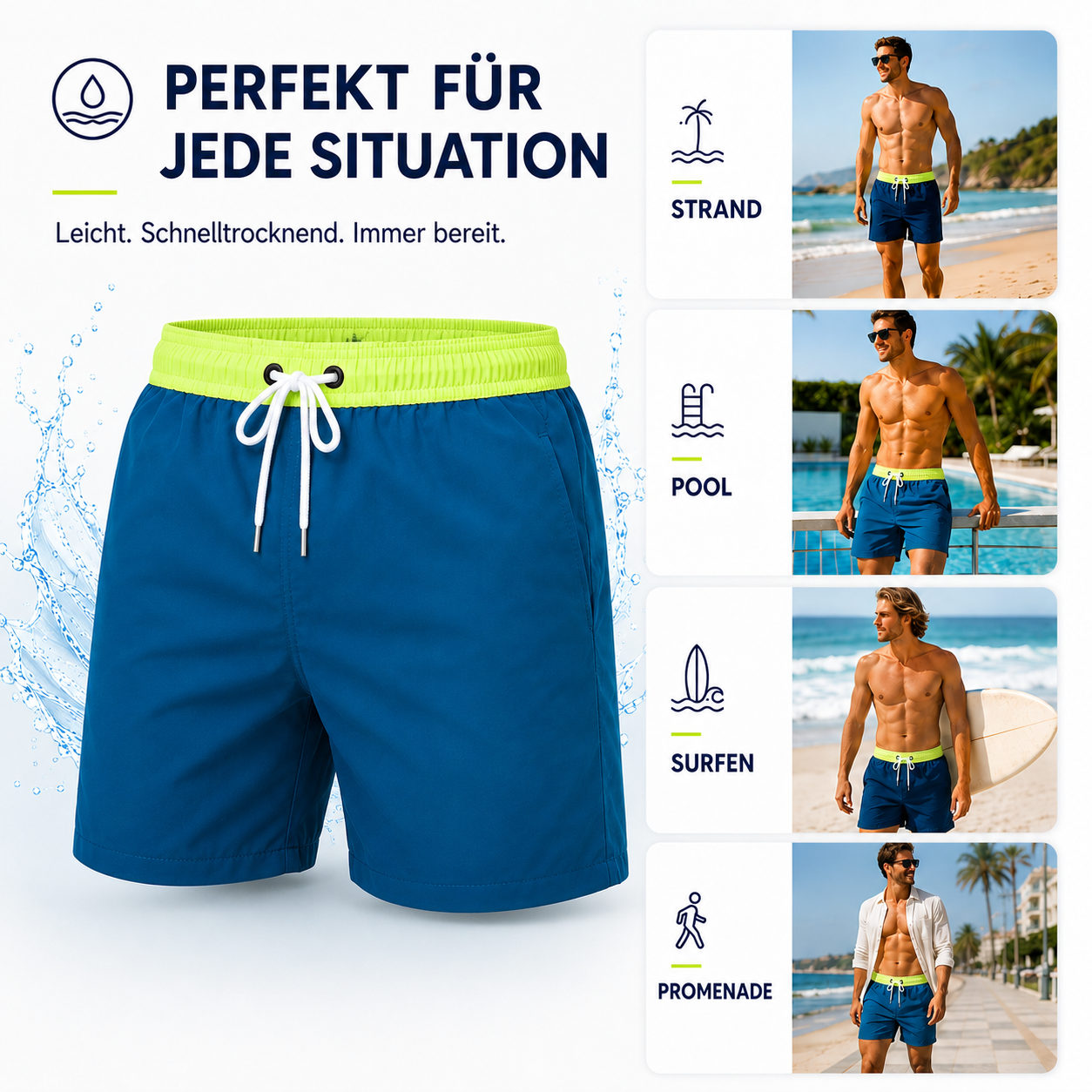 Nordspur | Waveford Herren-Badeshorts in kurzer Länge