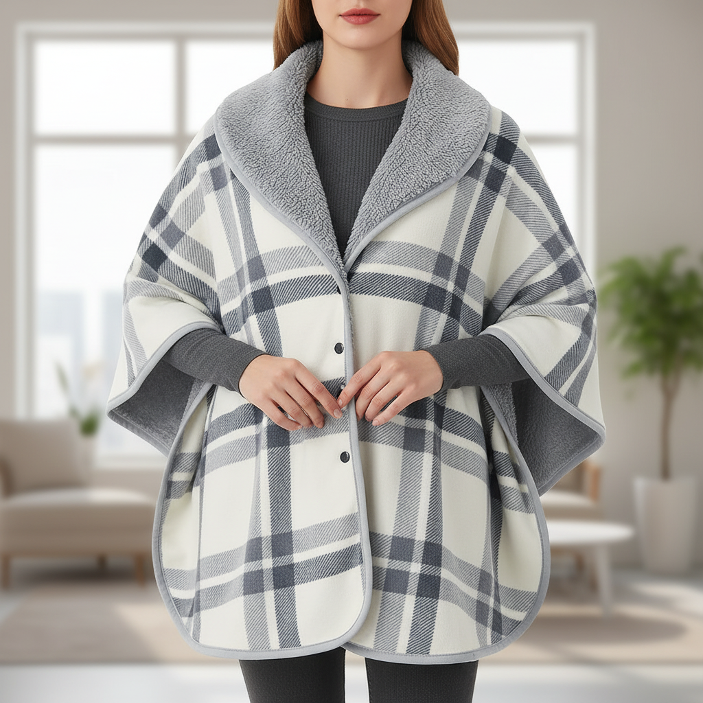 Tragbarer Flanell-Umhang mit weichem Fleece-Innenfutter reversibel