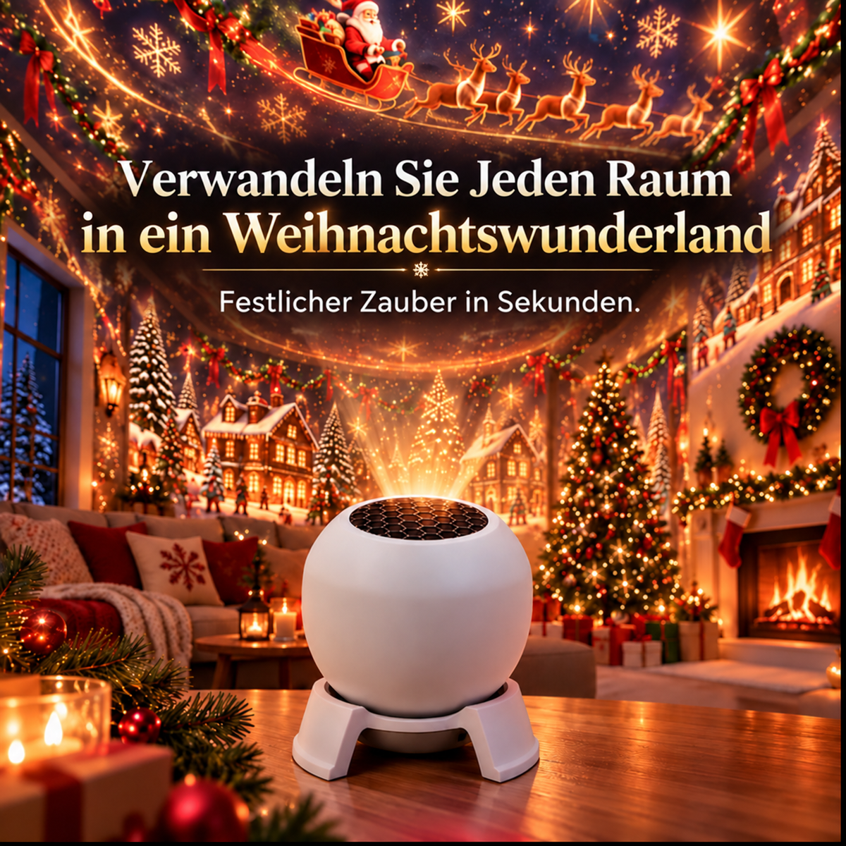 Nordspur | Weihnachts-Projektionsleuchte 360° verstellbar HD Weihnachtsmuster Deckenleuchte Innen-Weihnachtsdeko Lampe für Kinderzimmer, Partys & Weihnachtsgeschenk