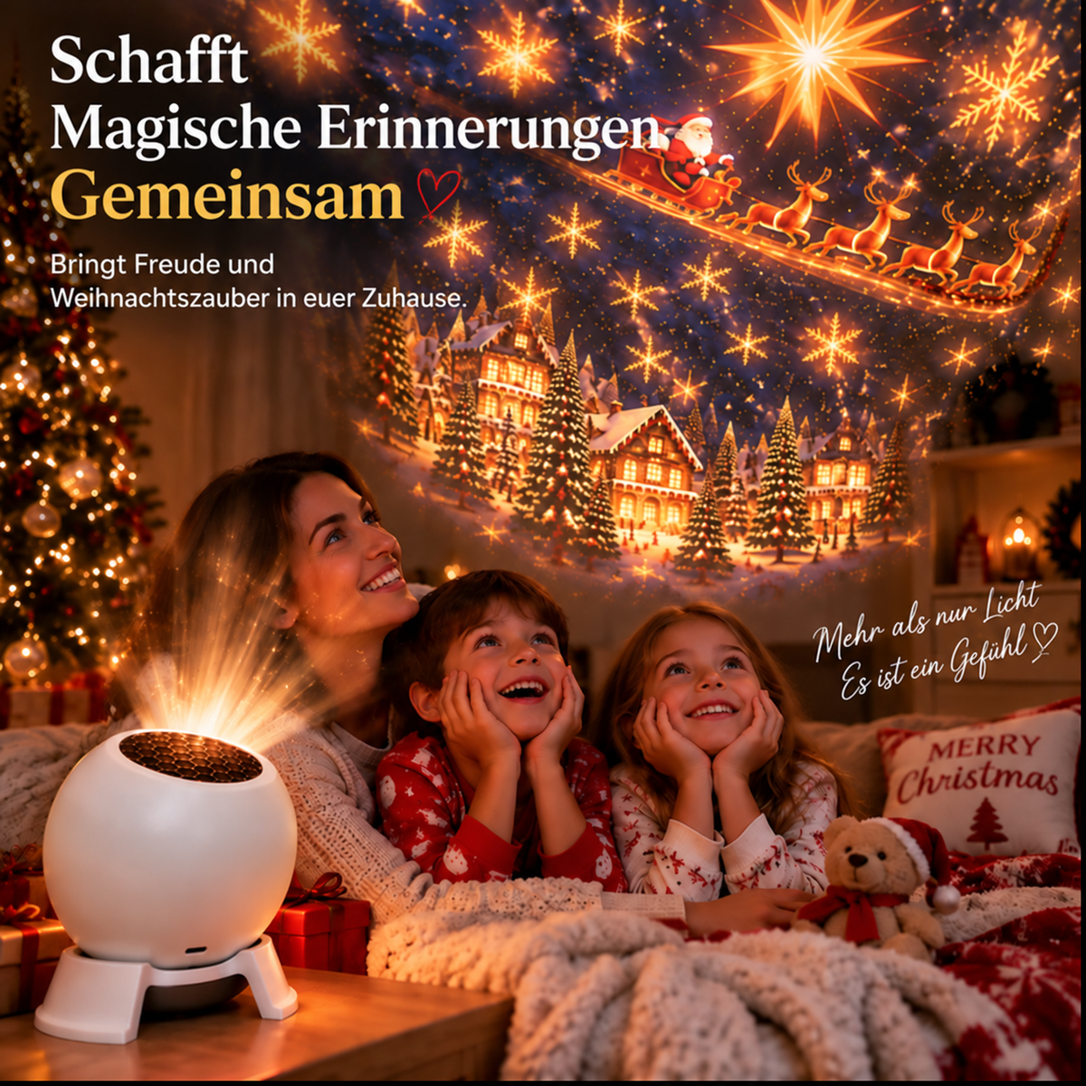 Nordspur | Weihnachts-Projektionsleuchte 360° verstellbar HD Weihnachtsmuster Deckenleuchte Innen-Weihnachtsdeko Lampe für Kinderzimmer, Partys & Weihnachtsgeschenk