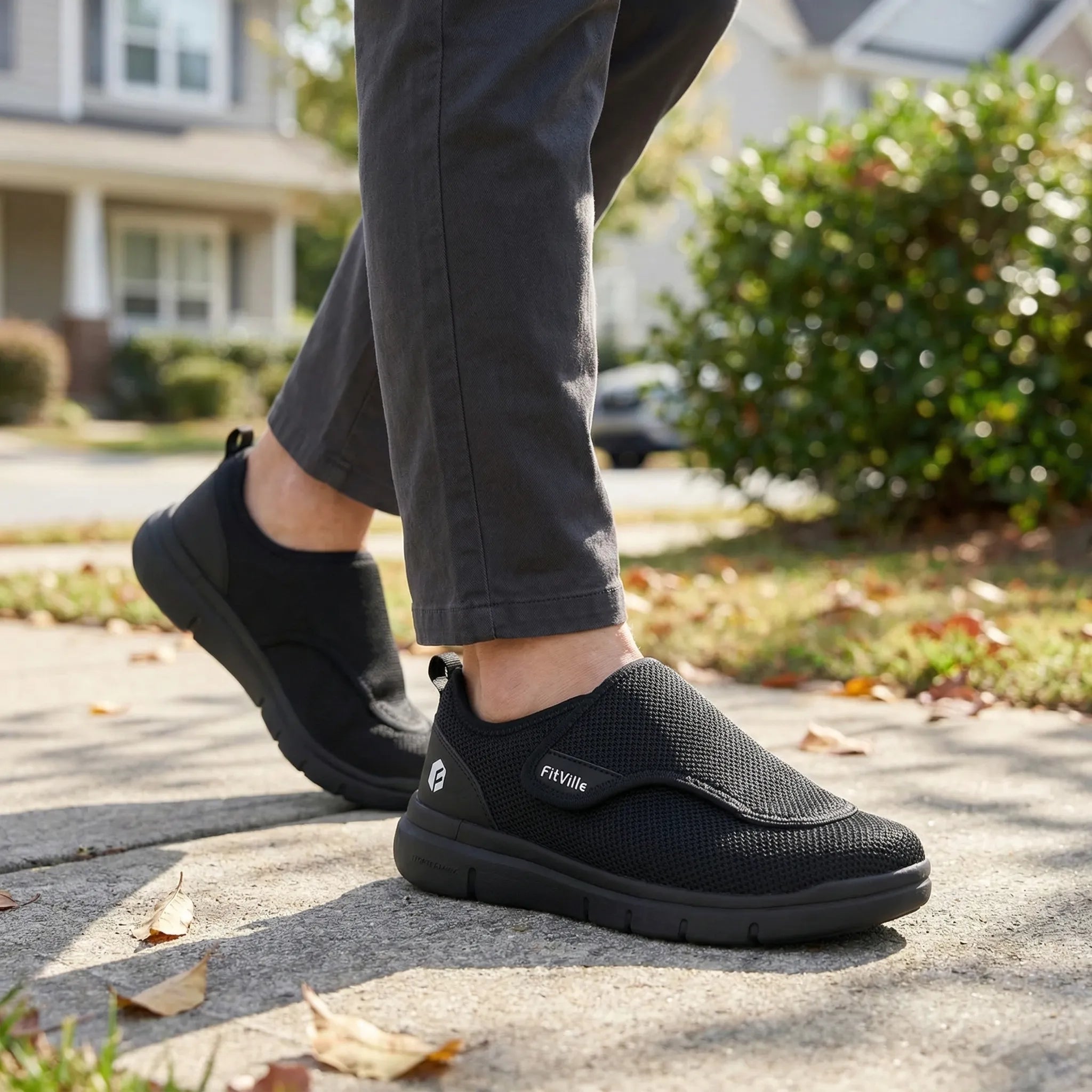 Herren Gehschuhe extrabreit mit verstellbarem Riemen und gepolsterter Sohle