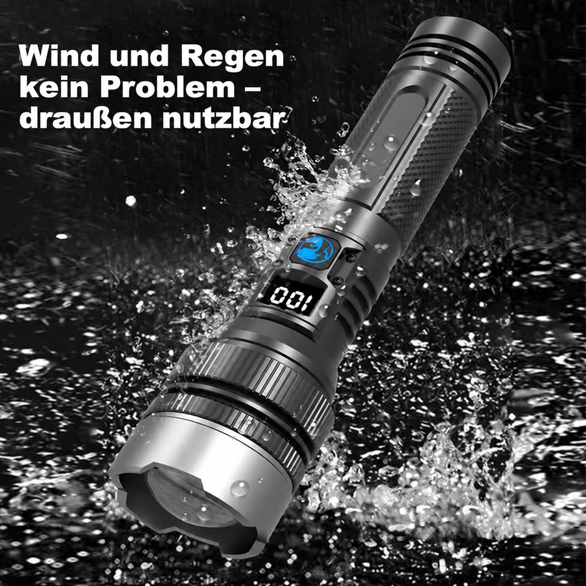 Nordspur | Wiederaufladbare Hochleistungs-Zoom-Taschenlampe – 2000LM, Powerbank & digitale Batterieanzeige