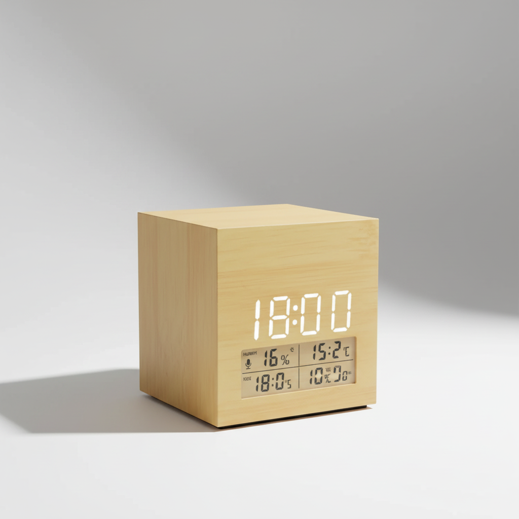 Digitale Holz-Tischuhr LED-Display Sprachsteuerung Temperaturanzeige
