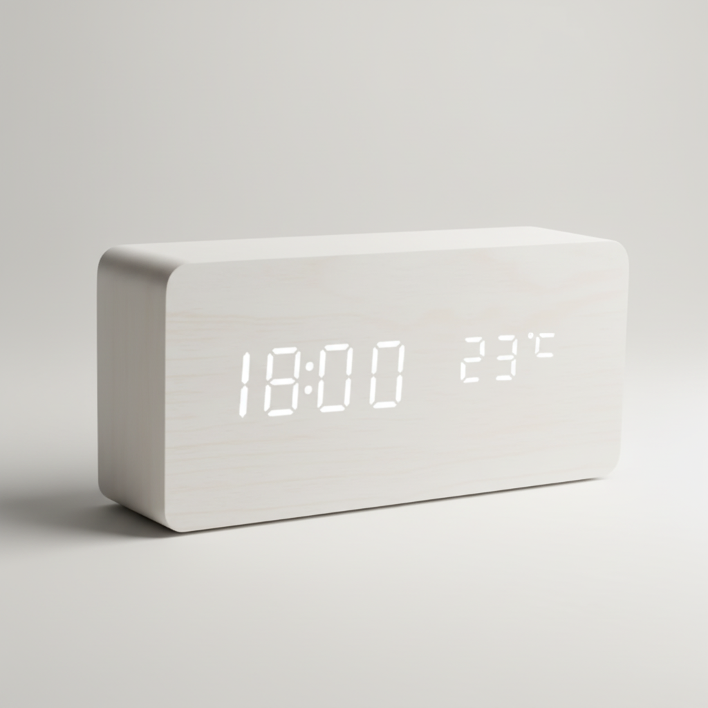 Digitale Holz-Tischuhr LED-Display Sprachsteuerung Temperaturanzeige
