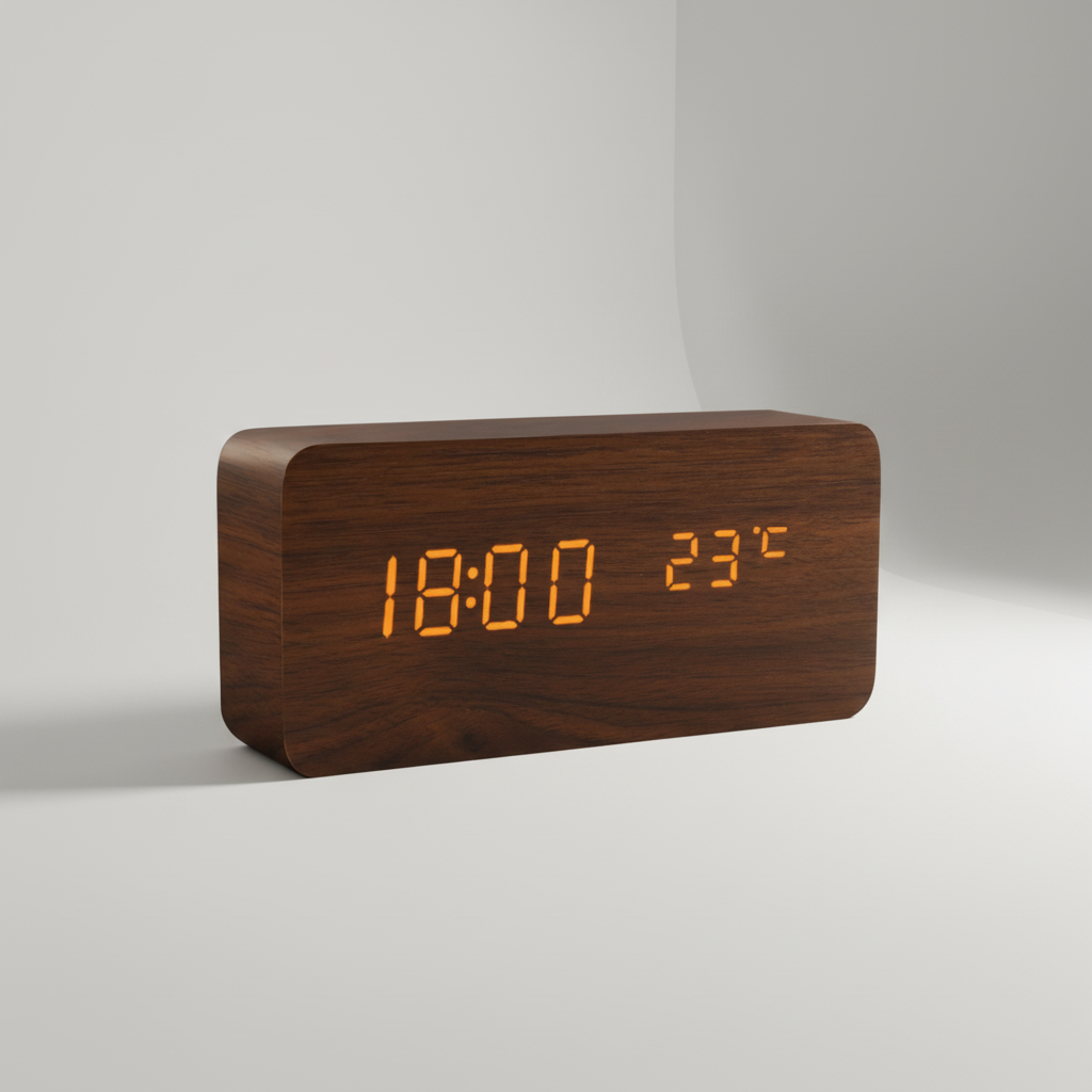Digitale Holz-Tischuhr LED-Display Sprachsteuerung Temperaturanzeige
