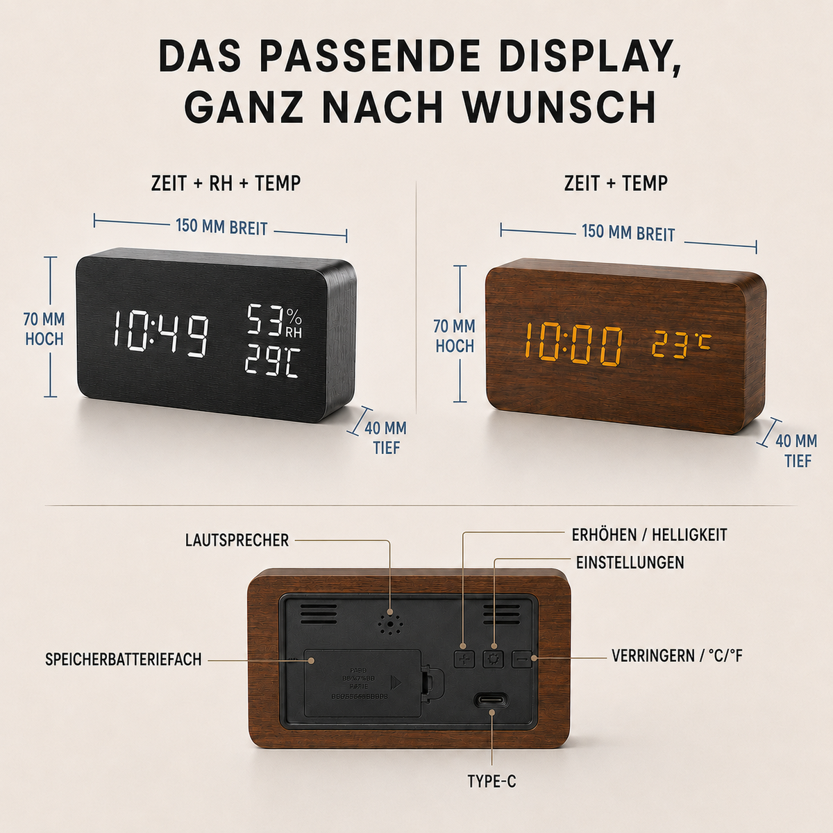 Nordspur | Woodverge Digitale Holz-Tischuhr
